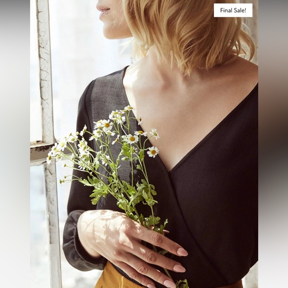 Vetta Capsule Gathered Sleeve Wrap Top Black - Picture 3 of 9